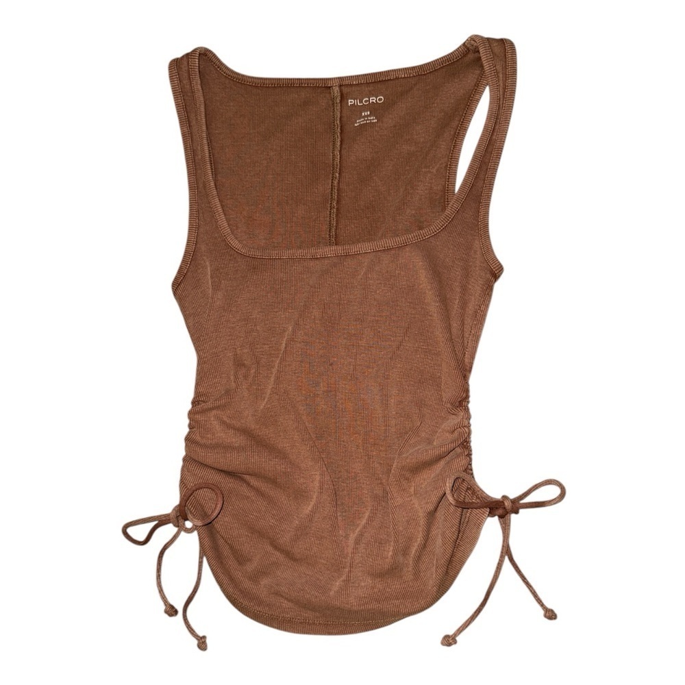Pilcro Anthropologie brown ruched side tie tank top women’s size XXS